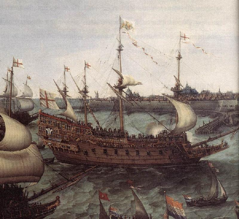 VROOM, Hendrick Cornelisz. The Arrival at Vlissingen of the Elector Palatinate Frederick V (detail) ar Norge oil painting art